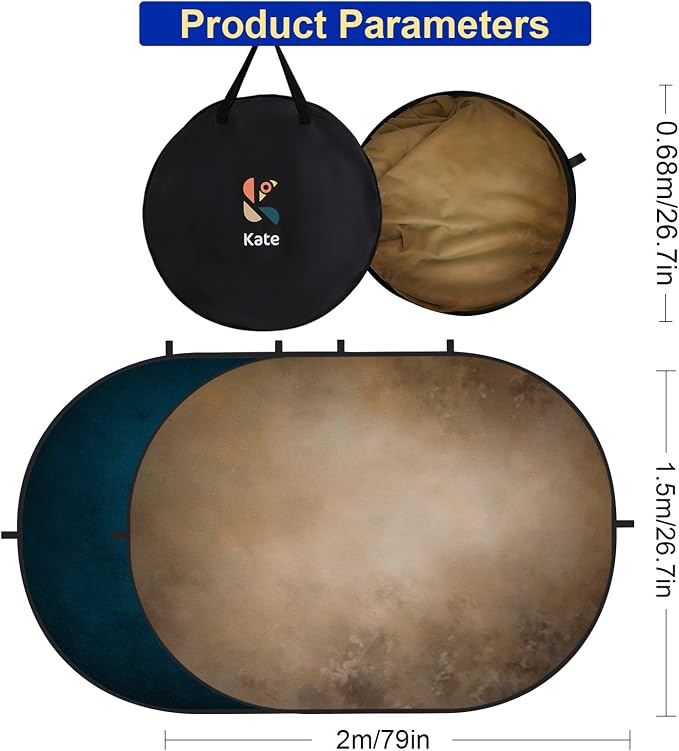 Kate Collapsible Backdrop Brown Blue Pop Up Portable Background 278 | Brown Blue Collapsible Backdrop 5'x6.5' Pop Up Backdrops,for Photography, Self Tape, and Live Streaming. - Image 2