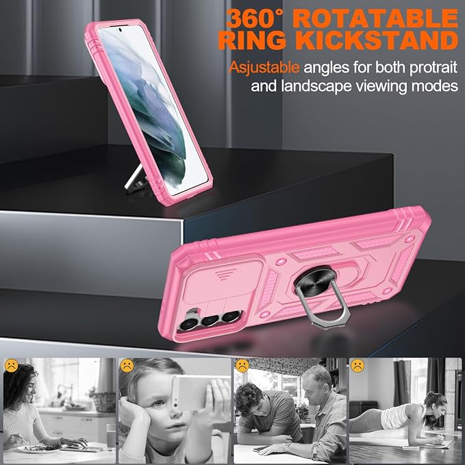 Gritup for Galaxy S21 Phone Case Military-Grade Shockproof with Kickstand | with 2 PCS Screen Protector, Slide Camera Cover, Heavy Duty Outdoor Protection Full Body Funda para Galaxy S 21 Cover-Pink - Image 8