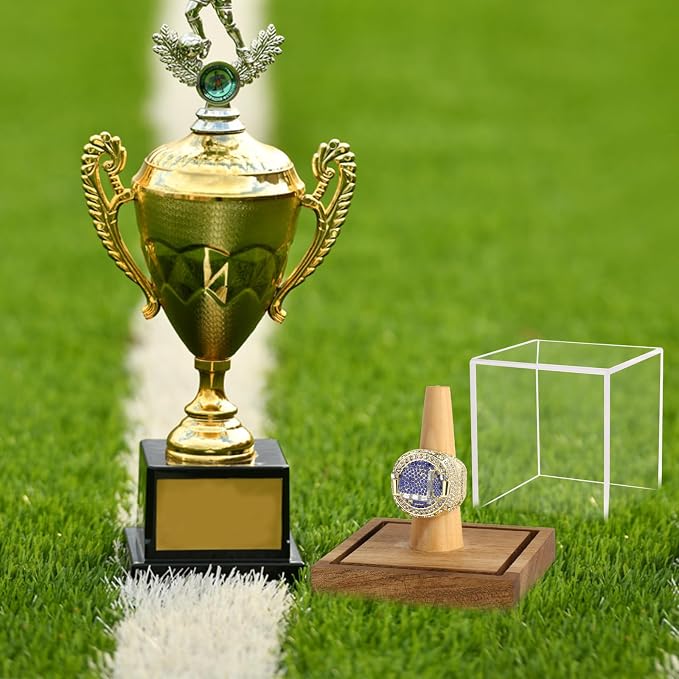 Clear Acrylic Championship Ring Display Case with Wood Stand Base, Memorabilia Stand Cube Holder Dust Protection Transparent Storage Box for Sports Baseball Basketball Fan Souvenir Protection Supplies - Image 4