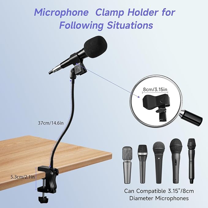 2-in-1 Podium Microphone Holder & Mic Holder -13.78" Flexible Gooseneck Desktop Mic Stands Holder for Lectern Podium Podcast Meetings Lectures Pulpit Streaming Gaming Studio (Upgrade) - Image 2