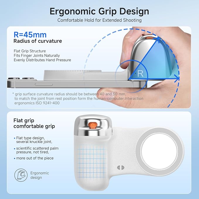 Magnetic Selfie Light & Phone Camera Grip with Detachable Wireless Shutter, Ergonomic Fun Shot Grip for iPhone & Android, Supports Native Camera, Tripod Mount, Portable Creator Kit - Image 4