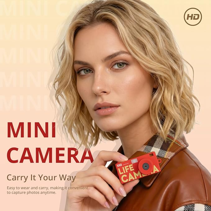 Mini Keychain Digital Camera, Y2K Retro Pocket Camera with 1.47 Inch Screen, 1440P Video, 2MP Photos, 16GB Card, Flash, Type C, Tiny Vintage Camcorder for Kids Teens Travel Vlog (Red) - Image 7