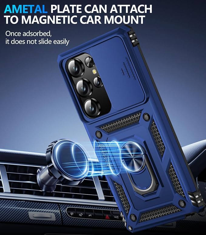 Taisairu for Samsung Galaxy S25 Ultra Case with Screen Protector & Slide Camera Lens Cover, Built-in Magnetic Ring Stand Shockproof Protective Phone Case for Samsung S25 Ultra Case (Blue) - Image 5
