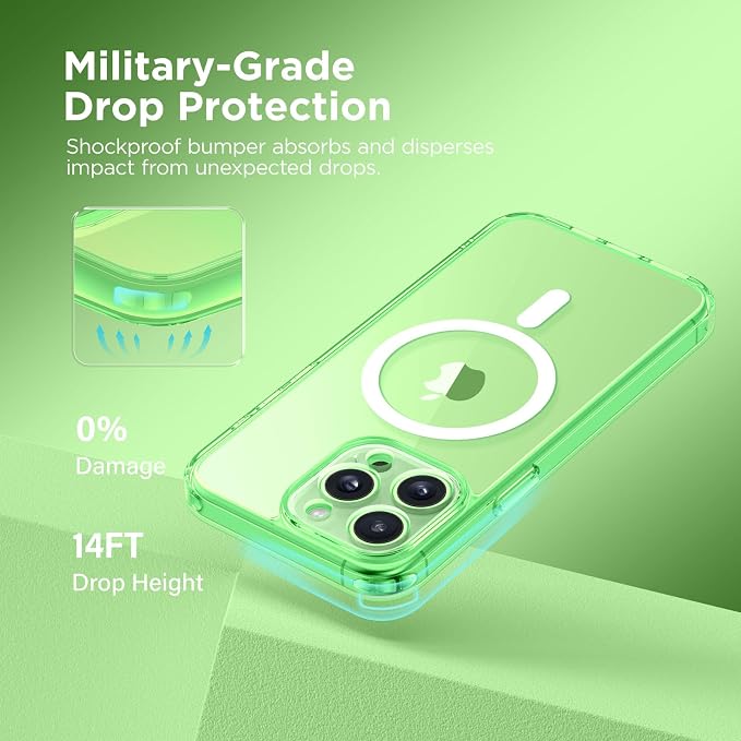 CAPRARO for iPhone 15 Pro Max Case, Compatible with MagSafe | Upgraded [Full Camera Protection] Shockproof Protective Slim Translucent Matte Magnetic Phone Case 6.7'', Clear Green - Image 7