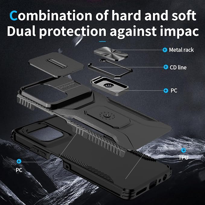 for Moto G Play 5G 2025 Case with Sliding Camera Lens Cover,HD Screen Protector,360° Rotating Ring Kickstand,AYMECL Military-Grade Shockproof Protective Cover for Motorola G Power 2025,Black - Image 5