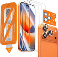 QHOHQ [1-Second Auto-Install] 3 Pack Screen Protector for iPhone 17 Pro Max [6.9 Inch] + 1 Set Camera Lens Protector, 9H+ Shatterproof Tempered Glass, [12FT Military Grade Protection], Case Friendly by QHOHQ