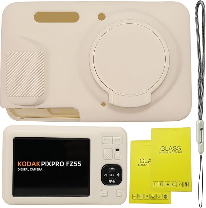 Case for Kodak PIXPRO FZ55, FZ55 accessories | Soft Silicone Protective Case Removable Lens Cover, Comes with 2 Screen Protectors and 1 Wrist Strap. (Misty White) by SZHSYJY