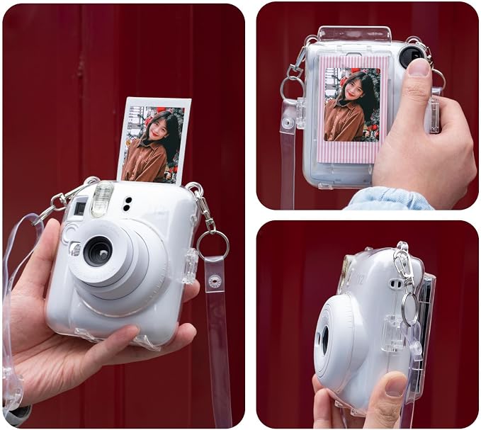 Rieibi Accessories for Fujifilm Instax 12, Gift Bundle Includes Clear Case with Strap, Mini Photo Album, Selfie Mirror, DIY Stickers, Color Filter (No Camera) - White - Image 2