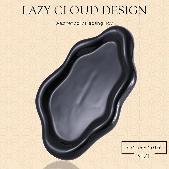 CCINPPY Ceramic Cloud Jewelry Tray Trinket Dish Key Bowl Nightstand Decor | Decorative Small Desk Tray Jewelry Plate Key Holder Bowl Cute Bedroom Room Decor Aesthetic, Gift for Women, Black Medium - Image 2