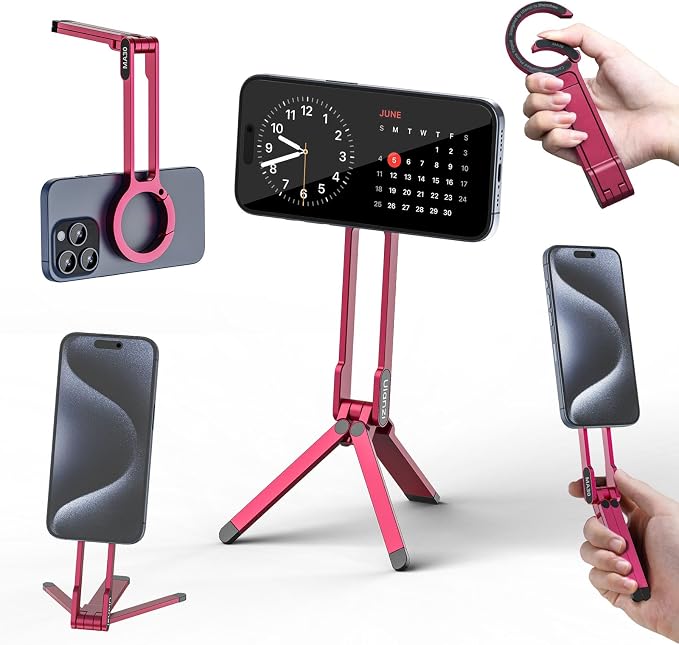 ULANZI MA30 Magnetic Phone Tripod Stand for iPhone - Aluminium Maglock Smartphone Mini Tripod Pocket Cell Phone Stand Strong Magnet Quick Mount Compatible with iPhone 17 16 15 14 13 12 Series, Red by ulanzi