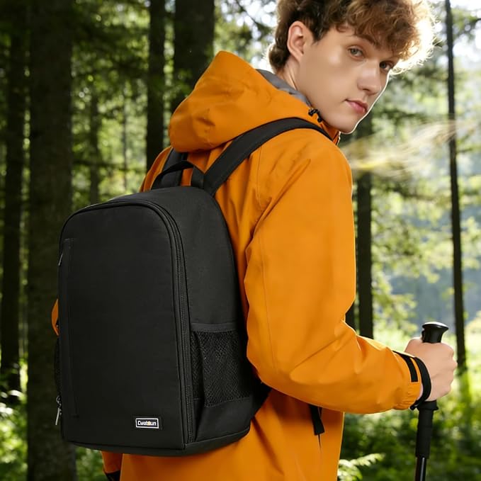 Cwatcun Camera Backpack Bag Water-resistant DSLR SLR for Canon/Nikon/Sony | Professional for SLR DSLR Mirrorless Camera Bag Case And Lens And1DSLR body+3-5 lenses+flash+tripod+14" iPad. - Image 6