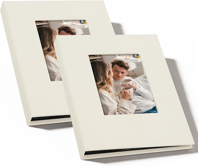 Small 4x6 Photo Album 24 Pockets Linen Cover Beige 2 Pack | Linen Cover, Front Window, Portable Mini Picture Book, Travel Wedding Memories by Remowith