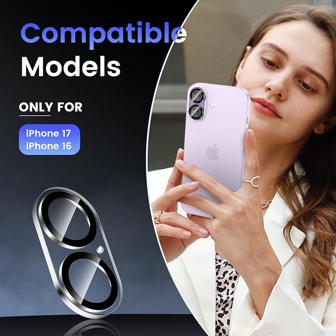 Tensea 3Pcs for iPhone 17/iPhone 16 Camera Lens Protector | Tempered Glass Film Lens Cover Screen Protector, HD Clear, Full Edge to Edge, Case Friendly for iPhone 17/iPhone 16 - Image 2