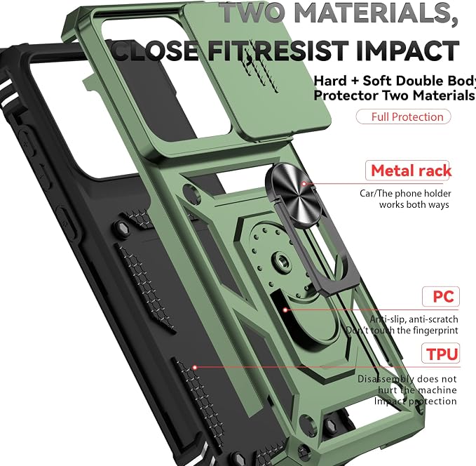 SunStory Compatible with Motorola Moto Edge 2026 Case with HD Screen Protector & Slide Camera Cover & Rotated Ring Kickstand, [Military-Grade] Phone Case for Moto Edge 2026,ArmyGreen - Image 8