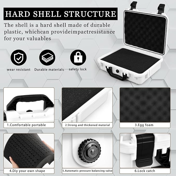Relaxweex 1 Pcs Waterproof Hard Case with DIY Customizable Foam Insert Portable Protective Case with Knife for Camera Drones Equipments Tools Test Instruments(White,14.3 x 11.4 x 4.5 Inch) - Image 3