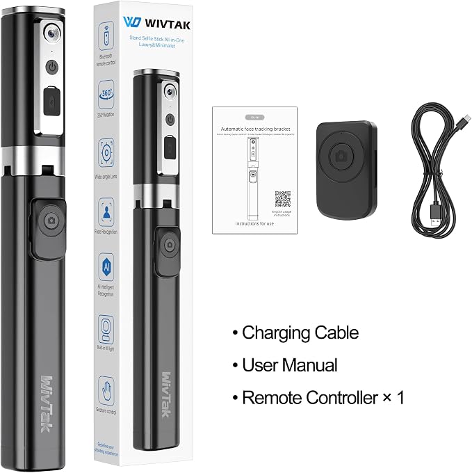 Auto Face Tracking Selfie Stick Tripod for iPhone, Minimalist 360° Rotating AI Tracking Tripod with Wireless Control, 60" Extended Phone Holder for Content Creation Vlogging, Live Streaming - Image 9