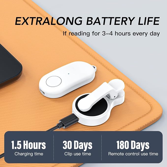 Remote Control Page Turner for Kindle Paperwhite Oasis Kobo eReaders,Kindle Clicker Page Turner Accessories for iPhone,iPad, Android Tablets Reading Novels,Video Record&Shutter Selfie (Light White) - Image 4