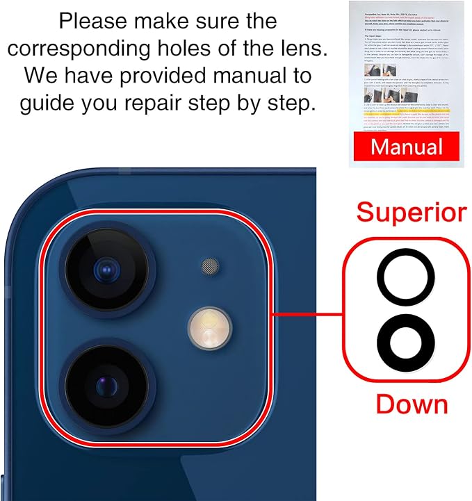 ASDAWN 2PCS Back Camera Lens Glass Replacement for iPhone 12 & 12 Mini, Standard Prime Lens with Nano Coating, Glass Construction, Lightning Mount - Image 6