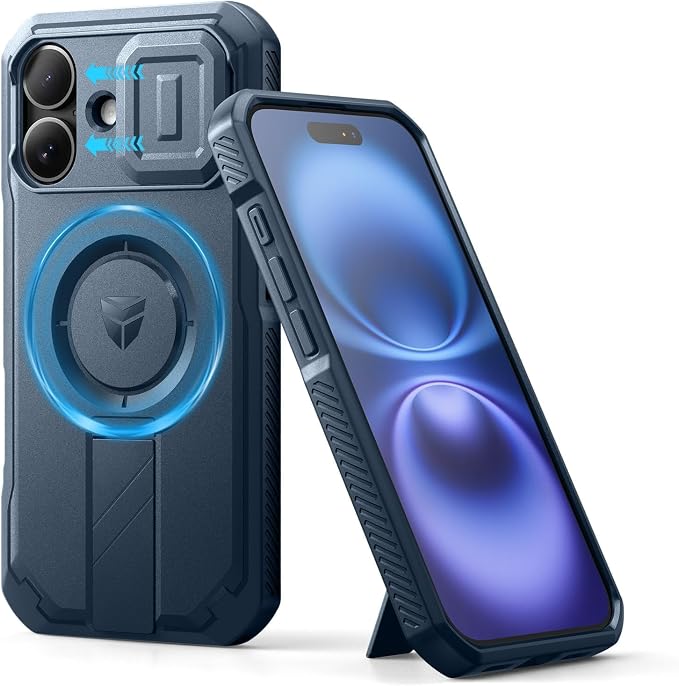 Dexnor for iPhone 16 Case with Slide Camera Cover & Adjustable Kickstand, Rugged Shockproof Bumper Cases Heavy-Duty Magnetic Protective Cover,Navy Blue by Dexnor