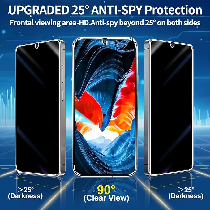3 Pack Privacy Screen Protector for Google Pixel 10 Pro XL Tempered Glass + 2 Pack Camera Lens Protector, True 25°Anti Spy, 9H+ Hardness, Fingerprint Unlock, Case Friendly Bubble-Free 6.8 Inch - Image 2