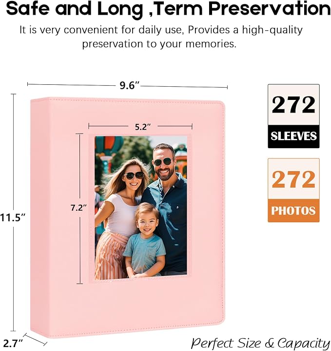 Aevdor 5x7 Photo Album, Holds 272 Photos, Leather Cover, Pink | Clear 5x7 Photo Pockets, Front Display Window, Family, Wedding, Birthday, Anniversary & Travel Memories - Image 5