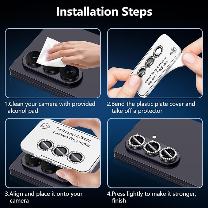 for Samsung Galaxy Z Fold 8 Ultra Camera Lens Protector, Individual Metal Ring Tempered Glass Lens Cover, [Strong Adsorption] Scratch Resistant Ultra-Thin HD Clear Lens Cover, 1 Set-Black Diamond - Image 7