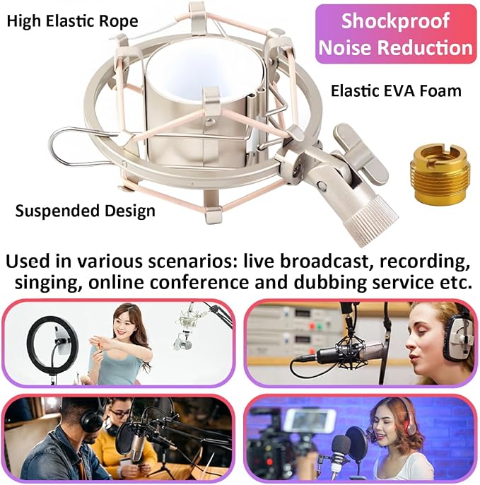 43-48mm Microphone Shock Mount Anti Vibration Mic Suspension Mount Aluminum Alloy Condenser Microphones Holder Clip with Metal Screw Adapter Isolation Absorber Studio Silver - Image 3