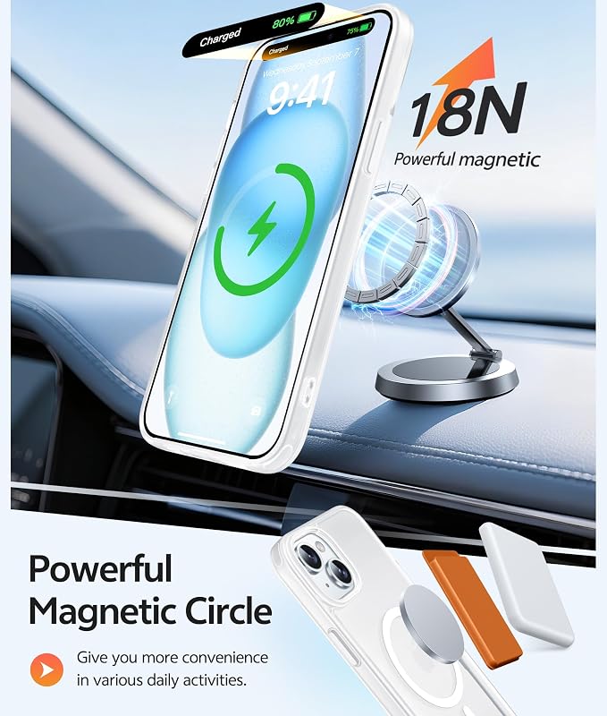 FNTCASE for iPhone 15/14/13 Case, Fit for Magsafe, Glass Screen Protector | Translucent Matte, Magnetic Phone Cases, 14FT Military Grade Drop Protection, Slim Shockproof Protective Cover, White - Image 3