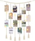Mkono Hanging Photo Display, Boho Macrame Wall Decor with Lights, Ivory | 30 Clips, String Lights, Teen Girl Stuff Gifts, Wooden Beads Banner, Pictures Postcards Holder, Bedroom Living Room Dorm by Mkono