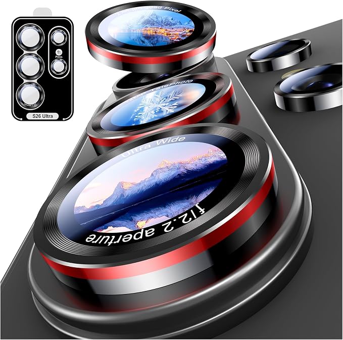 Uyiton for Samsung Galaxy S26 Ultra Camera Lens Protector | Case-Friendly, Ultra-Thin, Military-Grade Sapphire Glass with Aluminum Metal Rear Camera Screen Cover, Black+Red by Uyiton