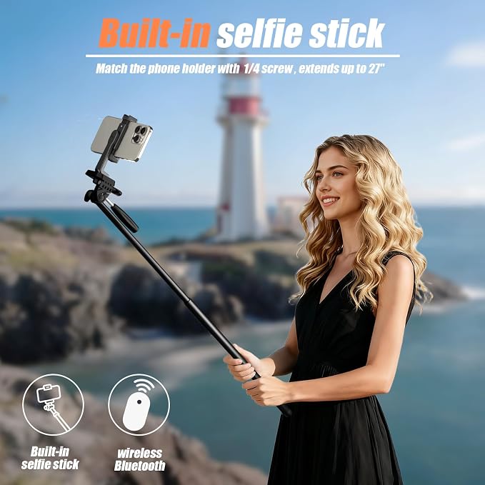 71" Lightweight Camera Phone Tripod Stand with 360° Pan Head | Portable Metal Tripod with Universal Holder,Carry Bag,Remote Control Compatible with Canon Nikon iPhone - Image 6