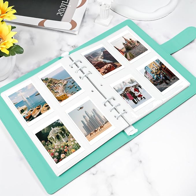PU Leather Refillable Photo Album A5 Photocard Binder, 200 Pockets, Compatible with Fujifilm Instax Mini 12 11 9 40 99 90 8 7 Evo LiPlay, Polaroid Snap PIC-300 Z2300 Instant Cameras (Green) - Image 7