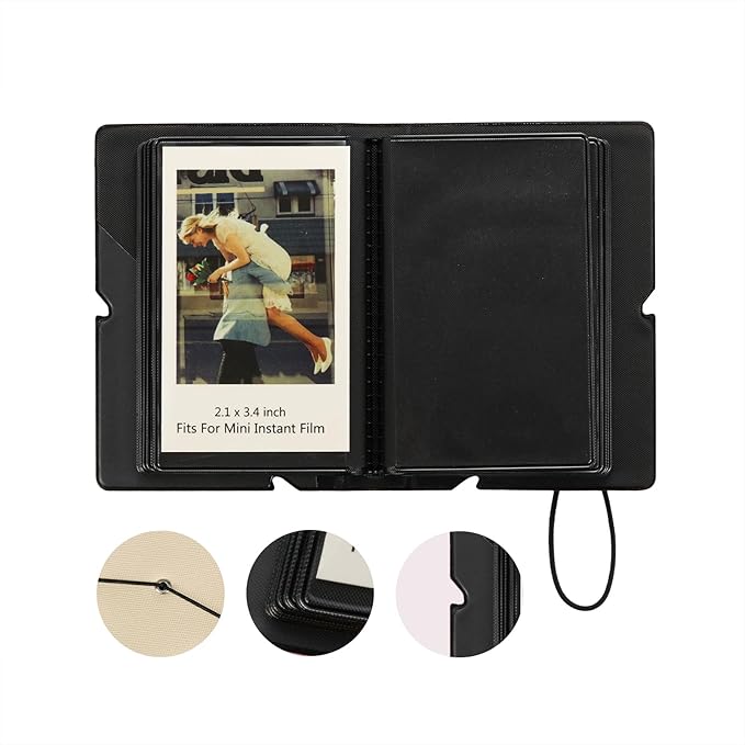 2x3 Instax Mini Photo Album, 28 Pockets. Beige, 1PK | Portable Wallet Size Album Stores 2x3 inch Instant Photos. Fits Polaroid, Instax Mini, Kodak Mini Prints and Zink. - Image 3