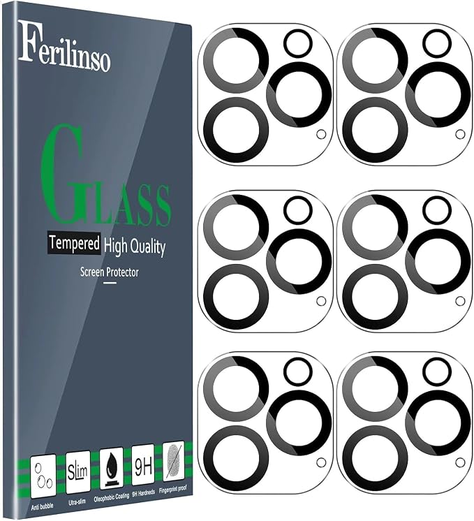 Ferilinso 6 Pack Camera Lens Protector for iPhone 16 Pro Max/iPhone 16 Pro | 9H+ Tempered Glass, Military-Grade Shatterproof Camera Cover, Case Friendly, Anti-Scratch, No Flash Glare for Night Shooting by Ferilinso