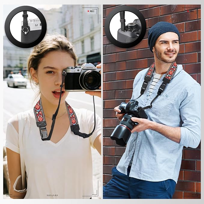 Adjustable Camera Neck Strap, Vintage Embroidered Shoulder & Crossbody Camera Strap with 4 Connection Ways, Anti-Slip Camera Strap for DSLR, Mirrorless & Camcorder, Travel & Outdoor Photography Gear - Image 3