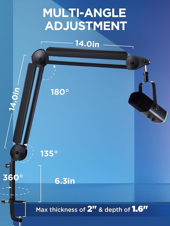InnoGear Mic Arm Microphone Boom Arm Cable Management for Blue Yeti, Black | Desk Mount, for Shure Fifine, Professional Appearance, Extendable, Horizontal Reach 32.3", 3.5 lb Weight Capacity, Heavy-Duty - Image 7