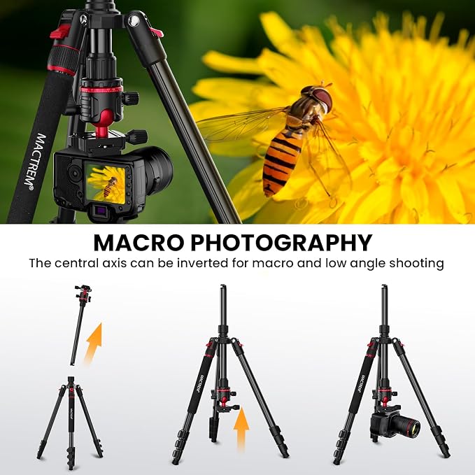 MACTREM Heavy Duty Aluminum Camera Tripod 67" Travel Monopod 360° Ball Head | Lightweight 2.6lb Load13lb Folds 16.5", Phone Holder 74" Height Monopod DSLR Smartphone Tablet Projector IPad Binoculars - Image 6