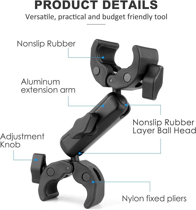 Double Super Clamp Camera Mount Umbrella Clamp for Chair | Umbrella Holder with 360° Ball Head Magic Arm for Stroller/Wheelchair/Beach Wagon/Golf Cart/Pole/Light Stand/Motorcycle - Image 7
