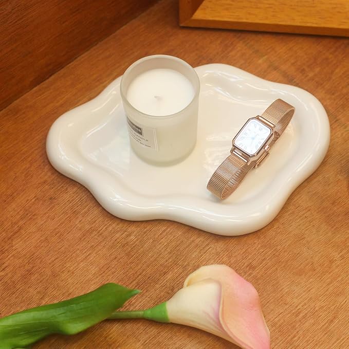 CCINPPY Ceramic Cloud Jewelry Tray Trinket Dish Key Bowl Nightstand Decor | Decorative Small Desk Tray Jewelry Plate Key Holder Bowl Cute Bedroom Room Decor Aesthetic, Gift for Women, White Large by CCINPPYJEWELRYACCESSORIES