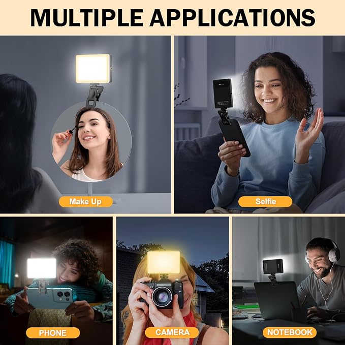 120 LED Selfie Light for iPhone, Portable Phone Light with Clip & Camera Tripod Adapter - 5000mAh Rechargeable, 3 Lighting Modes, CRI 97+ for Video Recording, TikTok, Tripod Mount Rings - Image 2