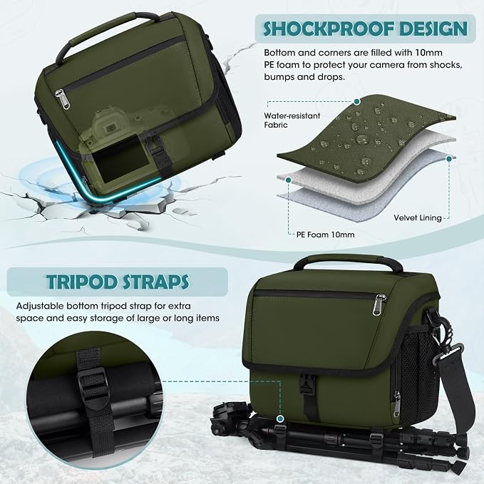 RAINSMORE Camera Bag, DSLR SLR Mirrorless Camera Case for Photographer | Waterproof Camera Sling Bag with Rain Cover & Tripod Holder Soft Padded Crossbody Camera Bag for Sony Canon Nikon Fujifilm - Image 4