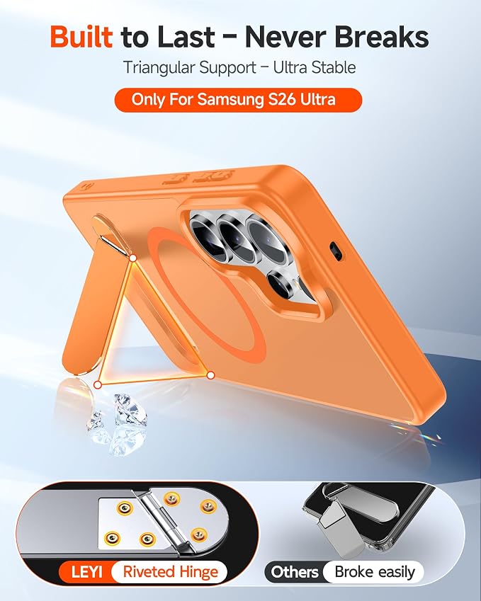 LeYi for Galaxy-S26-Ultra Case with Stand: for Magsafe Funda para Samsung s 26 s26ultra Phone Cover Rugged Slim Fit Heavy Duty Magnetic Women Men Kickstand Military Grade Samsungs26 Ultra, Orange - Image 3