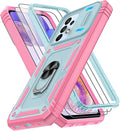 Gritup for Galaxy A23 5G Case Military-Grade Shockproof with Kickstand | (   ) with 2 PCS Screen Protector, Slide Camera Cover, Heavy Duty Funda para A 23 5G Cover, Green+Pink by Gritup