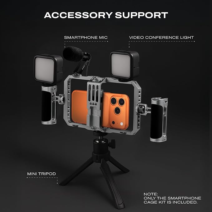 C Coiro Universal Smartphone Phone Cage with Leather Shoulder Strap, Phone Stabilizer for Video Recording and Vlogging for iPhone 17 16 15 for Samsung for Pixel and Other Android Phones - Image 4