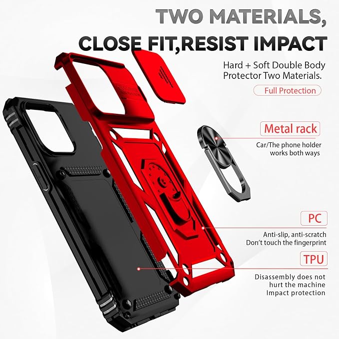 HNHYGETE for iPhone 15 Pro Case with HD Screen Protector: [Military Grade 20ft. Drop Tested] Ring Shockproof Protective Phone Case for - iPhone 15 Pro (Red) - Image 5
