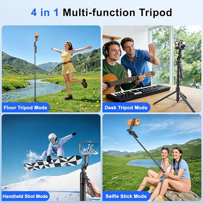69.3" Auto Face Tracking Selfie Stick Tripod, 360° Rotation Auto-Open Phone Tripod Stand with Rechargeable Remote,for TikTok/Vlog/Live Stream,Compatible with iPhone/Android/Camera/GoPro - Image 3