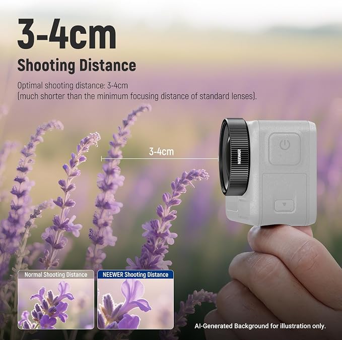 NEEWER Macro Lens Compatible with DJI Osmo Nano/Action 5 Pro/Action 4 | 2X Magnification, 2 Elements in 1 Group, 3-4cm Focal Distance, Close Up Photography Accessories, Not Waterproof, LS-68 - Image 4