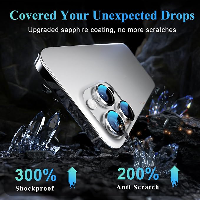 YWXTW Camera Lens Protector for iPhone 16 Pro/iPhone 16 Pro Max, [1 Step Installation Tray] Tempered Glass Screen Protector Metal Individual Camera Cover Accessories Case Friendly (White Titanium) - Image 3
