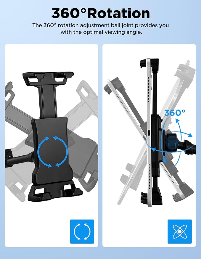 Tablet Holder for Microphone Stand with Power Bank Clip, iPad Music Stand | 360° Adjustable Spring-Loaded Clip Clip-on Phone Mount for Sheet Music Stand, Fits Devices Screen Size from 4.7 to 13.5” - Image 5