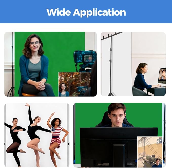EMART 5x7ft White Green Screen Backdrop Kit with T-Shape Stand and 6 Clamps | Reverse folding base for easy storage & transport，perfect for Photography, Photoshoot, Studio Video Recording, Streaming - Image 6